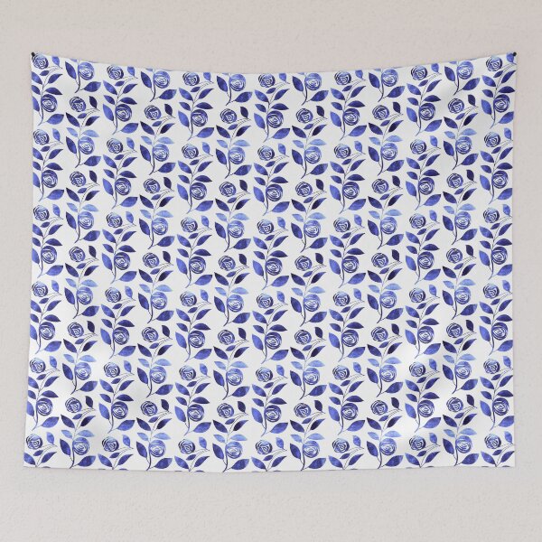 Item preview, Blue and White Roses - Block Print Style designed and sold by KizzyW.