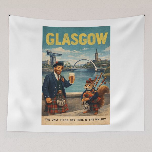 Item preview, Glasgow Scotland Clyde River with Finnieston Crane and Glasgow Cathedral designed and sold by Aryabek.
