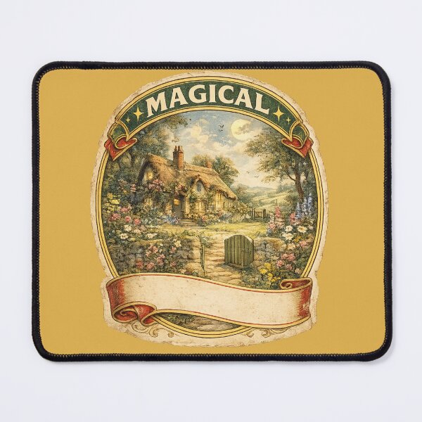 Item preview, Retro 1940s Travel Label Design – Vintage Magical Cottage Illustration Art designed and sold by MagicMakerPh.