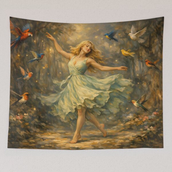 Item preview, Dancer Surrounded by Colorful Birds designed and sold by cuprum.