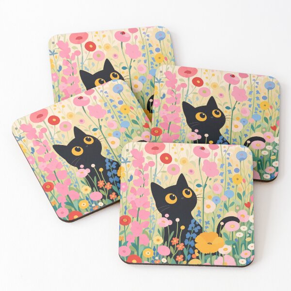 Item preview, Black Cat in Klimt-Inspired Floral Garden designed and sold by PurrfectHome.