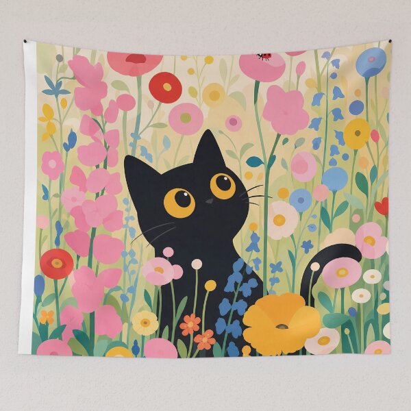 Item preview, Black Cat in Klimt-Inspired Floral Garden designed and sold by PurrfectHome.