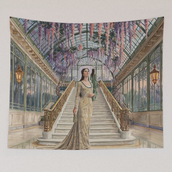 Item preview, George Barbier Inspired Wisteria Conservatory Elegance Art Deco Fashion Wall Art | Luxury Botanical Glasshouse Illustration | Vintage Parisian Decor designed and sold by Tamas Das.