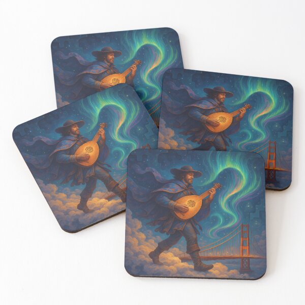 Item preview, The Minstrel of Golden Dreams – Surreal Golden Gate Bridge Fantasy Art designed and sold by DreamtropoliX.