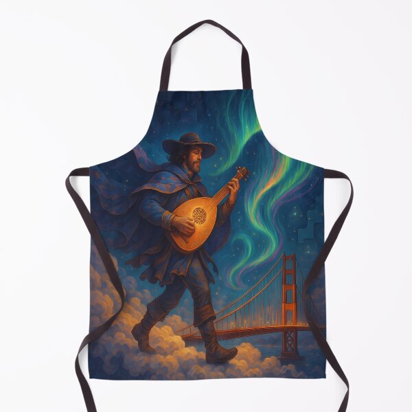 Item preview, The Minstrel of Golden Dreams – Surreal Golden Gate Bridge Fantasy Art designed and sold by DreamtropoliX.