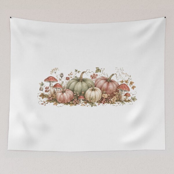 Item preview, Pastel Pumpkins and Mushrooms — Soft Autumn Halloween Art designed and sold by DreamelleStudio.