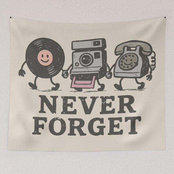 Item preview, Never Forget Retro Tech Vinyl Record, Polaroid Camera & Rotary Phone designed and sold by BrownHorse90s.