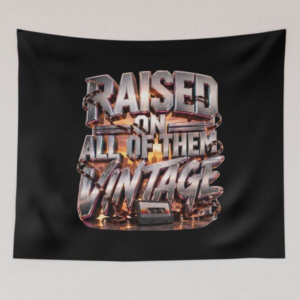 Item preview, Raised On All Of Them Vintage Chrome Grunge Typography Retro Music Gift for Music Lovers designed and sold by Nightarel.