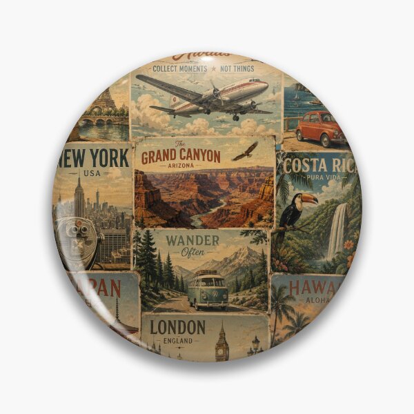 Item preview, Adventure Awaits – Vintage World Travel Poster Collage Artwork designed and sold by AstraDrip Studio.