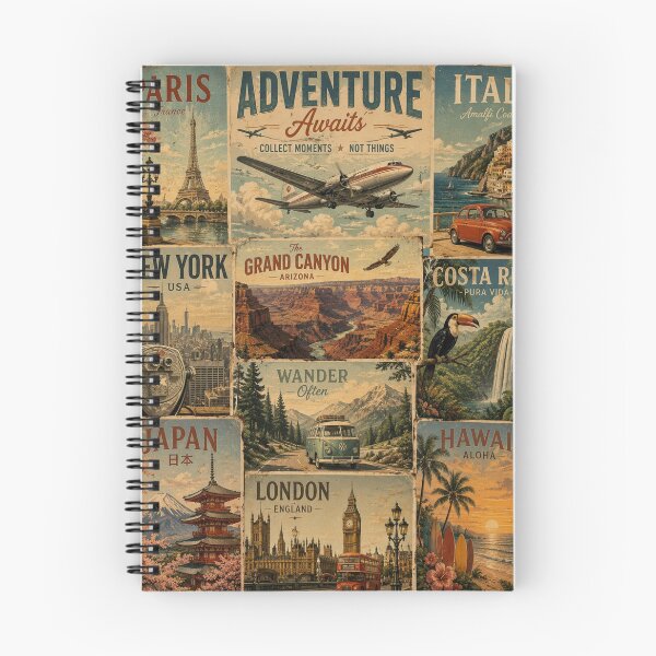 Item preview, Adventure Awaits – Vintage World Travel Poster Collage Artwork designed and sold by AstraDrip Studio.