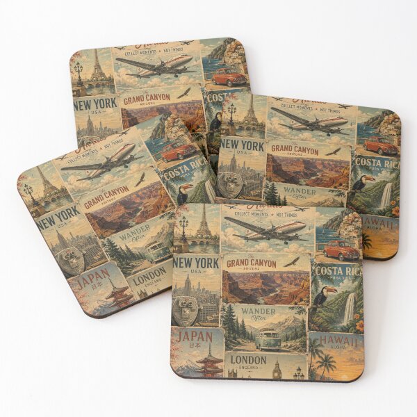 Item preview, Adventure Awaits – Vintage World Travel Poster Collage Artwork designed and sold by AstraDrip Studio.