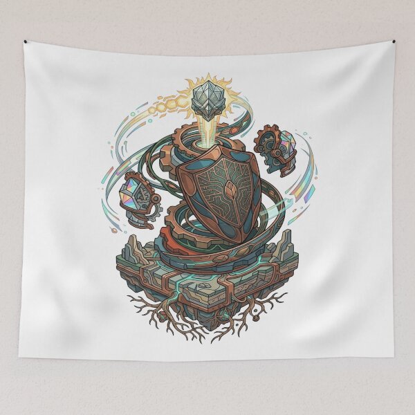 Item preview, Clockwork Arcane Shield - Fantasy Steampunk Crystal Relic designed and sold by Dzblack.