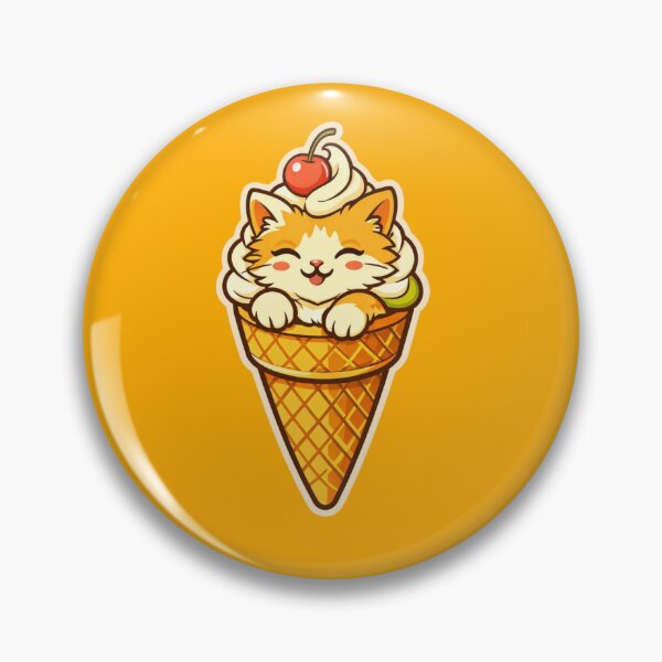 Item preview, Cat Sundae Cone – Cute Retro 70s Dessert Badge designed and sold by Timeless Junction.