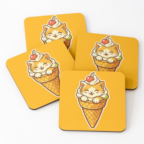 Item preview, Cat Sundae Cone – Cute Retro 70s Dessert Badge designed and sold by Timeless Junction.