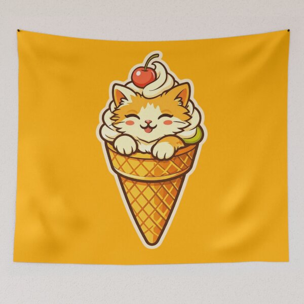 Item preview, Cat Sundae Cone – Cute Retro 70s Dessert Badge designed and sold by Timeless Junction.