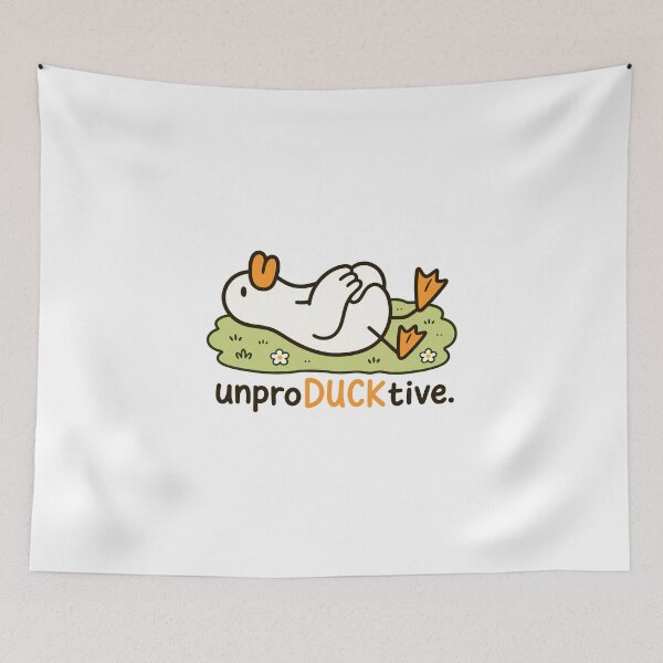 Item preview, UnproDUCKtive Funny Lazy Duck Cartoon | Cute Pun Duck Illustration designed and sold by RedHDesign.