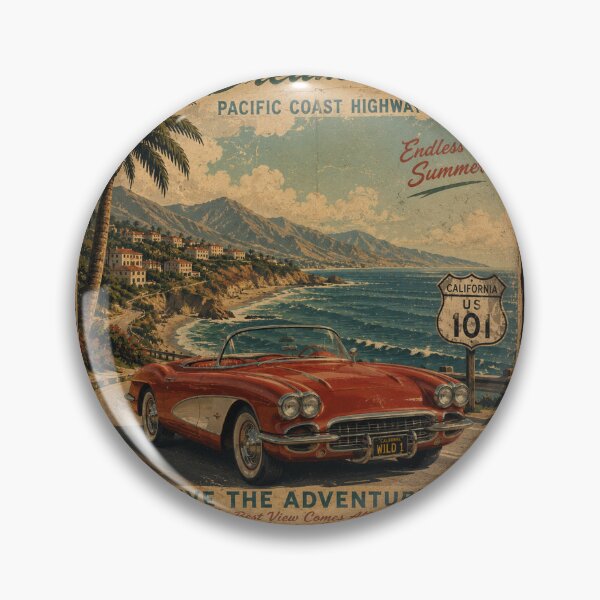 Item preview, Vintage California Coastal Drive – Retro Americana Travel Artwork designed and sold by AstraDrip Studio.