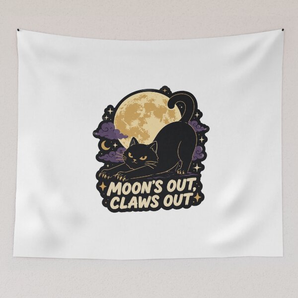 Item preview, Moons Out Claws Out Funny Black Cat Spooky Witchy Celestial Cat Gift designed and sold by journeyengine.