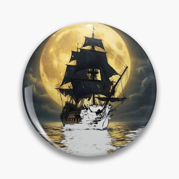Item preview, Mysterious Galleon Under Golden Moon in Dark Ocean transparent bg designed and sold by Lucia Amaris Art.