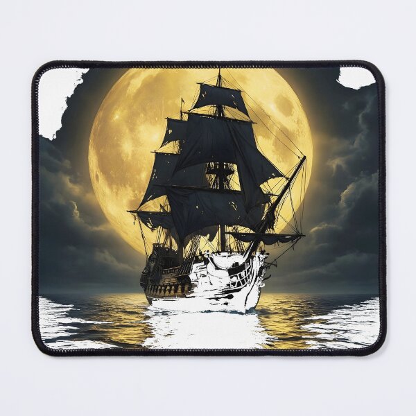 Item preview, Mysterious Galleon Under Golden Moon in Dark Ocean transparent bg designed and sold by Lucia Amaris Art.