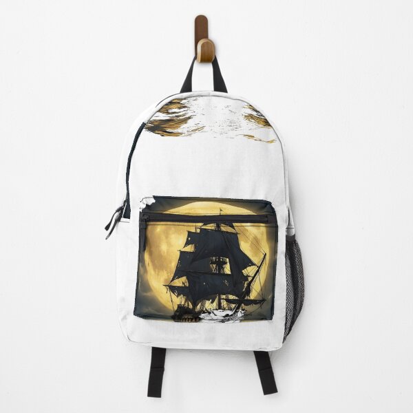 Item preview, Mysterious Galleon Under Golden Moon in Dark Ocean transparent bg designed and sold by Lucia Amaris Art.