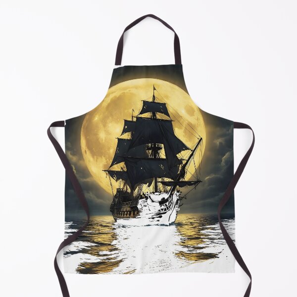 Item preview, Mysterious Galleon Under Golden Moon in Dark Ocean transparent bg designed and sold by Lucia Amaris Art.