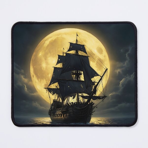 Item preview, Mysterious Galleon Under Golden Moon in Dark Ocean 2 designed and sold by Lucia Amaris Art.