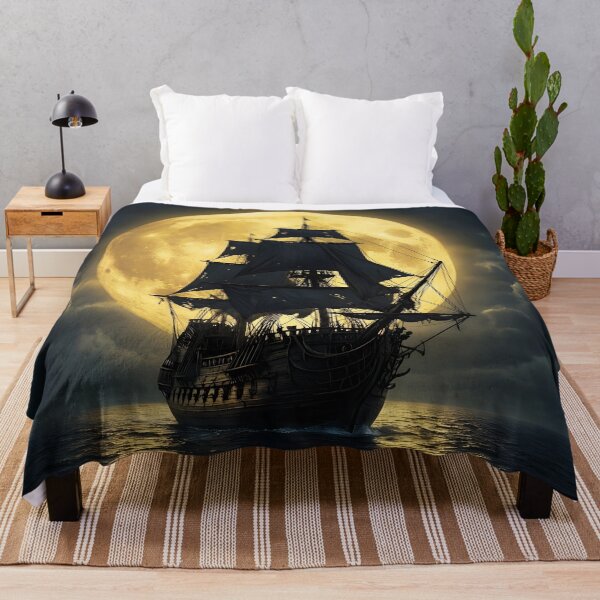 Item preview, Mysterious Galleon Under Golden Moon in Dark Ocean 2 designed and sold by Lucia Amaris Art.