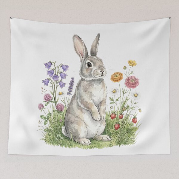 Item preview, Vintage Cute Rabbit Wildflower Meadow Aesthetic designed and sold by Rehnair.