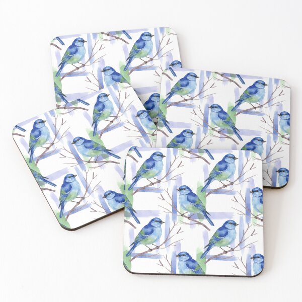 Item preview, Watercolor Blue Tit and Lavender Plaid  designed and sold by wissal.studio.