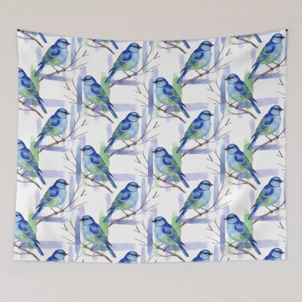 Item preview, Watercolor Blue Tit and Lavender Plaid  designed and sold by wissal.studio.