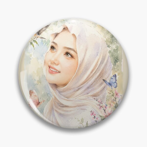 Item preview, Watercolor Hijab Portrait surrounded by delicate blossoms, butterflies, and a bluebird, creating a peaceful and timeless aesthetic. designed and sold by sabartgunpla.