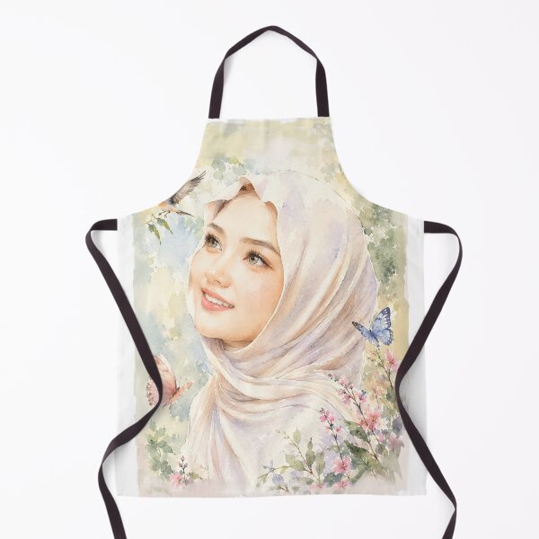 Item preview, Watercolor Hijab Portrait surrounded by delicate blossoms, butterflies, and a bluebird, creating a peaceful and timeless aesthetic. designed and sold by sabartgunpla.