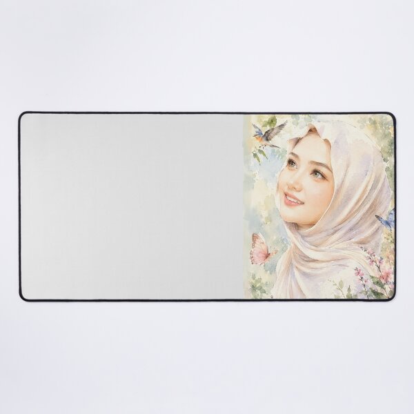 Item preview, Watercolor Hijab Portrait surrounded by delicate blossoms, butterflies, and a bluebird, creating a peaceful and timeless aesthetic. designed and sold by sabartgunpla.