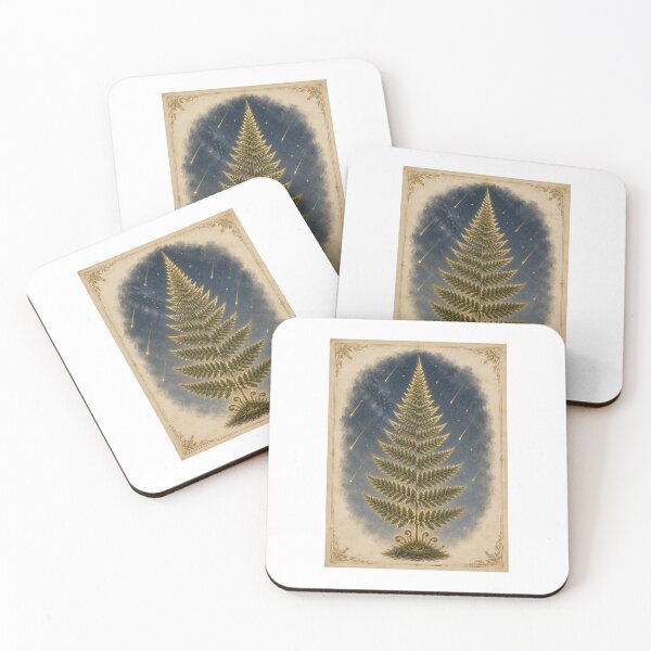 Item preview, Glowing Perseid Meteor Shower and Moonlit Fern Print — Luminous Vintage Celestial Art designed and sold by Brackenlume Studio.