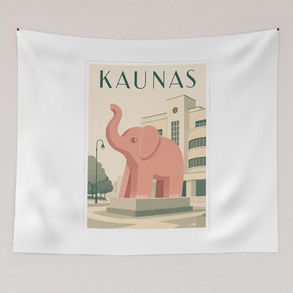 Item preview, Kaunas Pink Elephant Travel Poster designed and sold by Beyond Destinations.