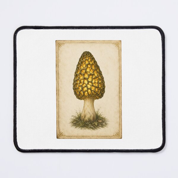 Item preview, Glowing Morel Mushroom Foraging Print — Luminous Vintage Mycology Wall Art designed and sold by Brackenlume Studio.