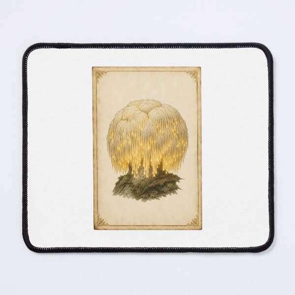 Item preview, Luminous Lions Mane Mushroom Print — Glowing Vintage Botanical Wellness Art designed and sold by Brackenlume Studio.