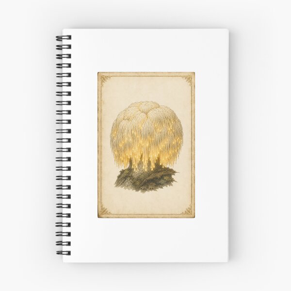 Item preview, Luminous Lions Mane Mushroom Print — Glowing Vintage Botanical Wellness Art designed and sold by Brackenlume Studio.