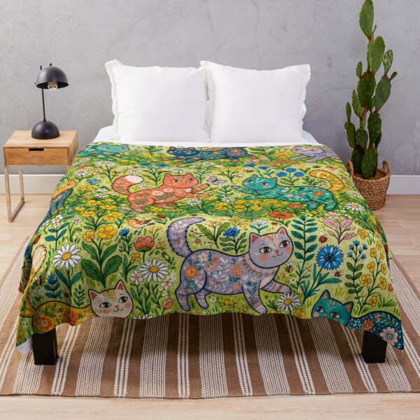 Item preview, Whimsical Folk Art Cats Garden Pattern designed and sold by Iampoji.