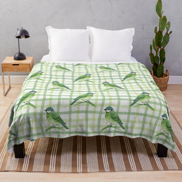 Item preview, Green Bird on Sage Green Gingham Check Plaid designed and sold by wissal.studio.