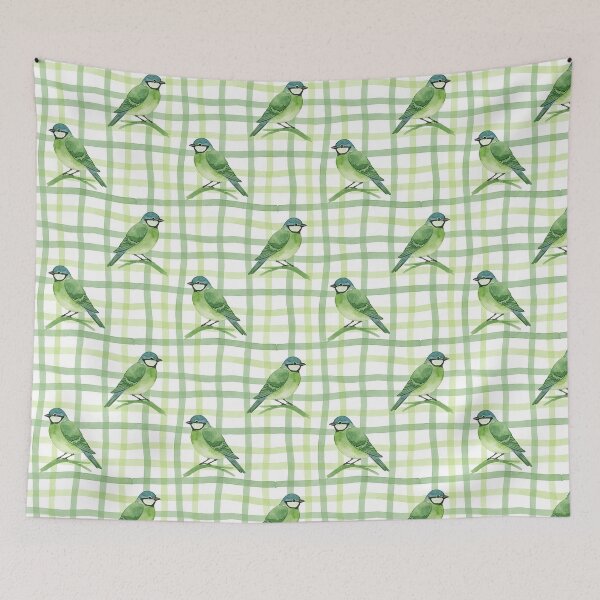 Item preview, Green Bird on Sage Green Gingham Check Plaid designed and sold by wissal.studio.