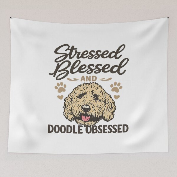 Item preview, stressed blessed and doodle obsessed,Doodle Dog Mom designed and sold by CloudyPress.