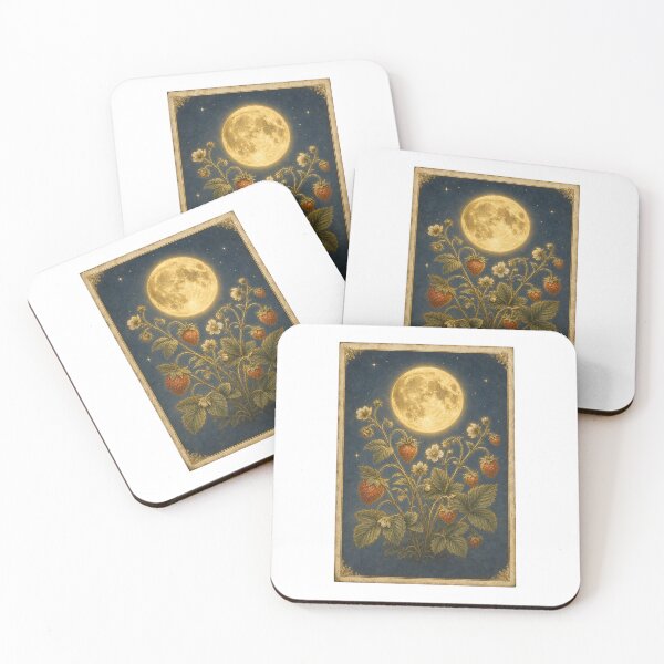 Item preview, Strawberry Moon Print | Vintage Celestial Botanical Wall Art | Full Moon Name Gift designed and sold by Brackenlume Studio.