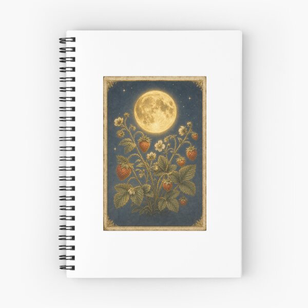 Item preview, Strawberry Moon Print | Vintage Celestial Botanical Wall Art | Full Moon Name Gift designed and sold by Brackenlume Studio.