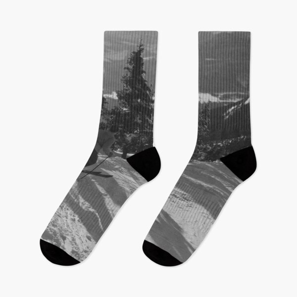 Item preview, Skiing down the Taft Trail on Cannon Mountain, Franconia Notch, New Hampshire vintage black and white ski photograph designed and sold by Astrid Arkhangelsky.