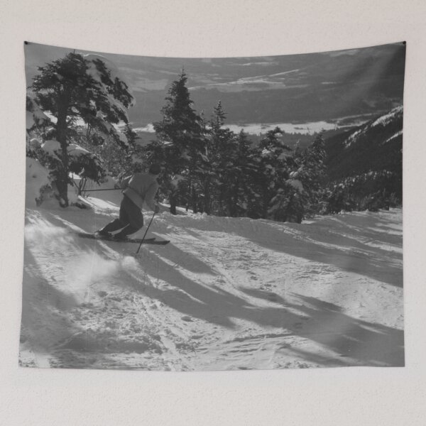 Item preview, Skiing down the Taft Trail on Cannon Mountain, Franconia Notch, New Hampshire vintage black and white ski photograph designed and sold by Astrid Arkhangelsky.
