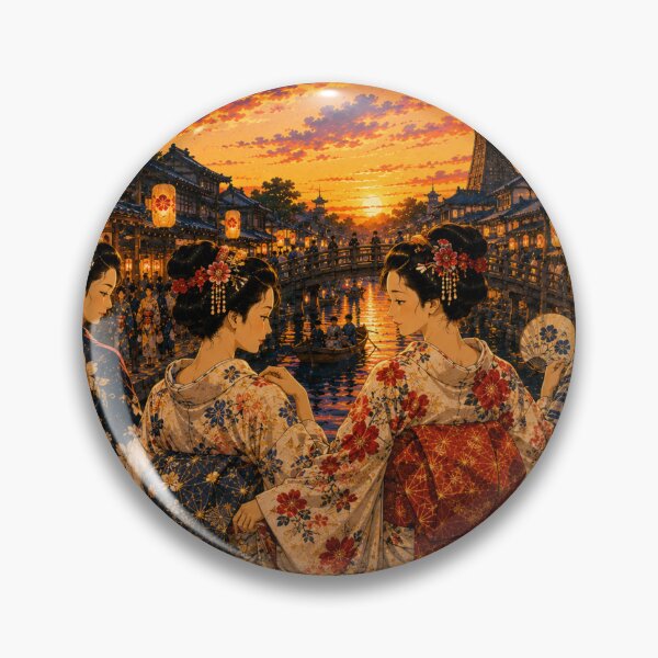 Item preview, Elegant Kimono Ladies of Edo at Sunset – Modern Japanese Art designed and sold by Fumi723.