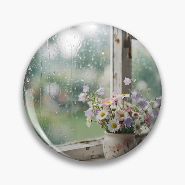 Item preview, Rainy Day Window with Naive Wildflowers – Cozy Cinematic Aesthetic Art designed and sold by hakikatm.