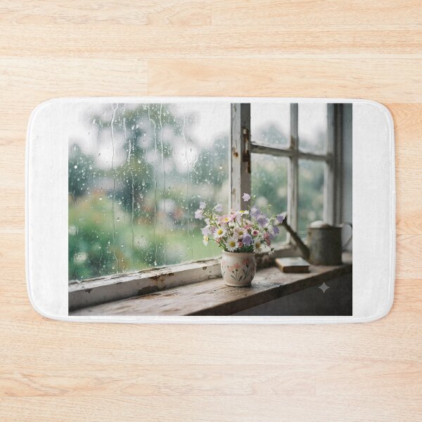 Item preview, Rainy Day Window with Naive Wildflowers – Cozy Cinematic Aesthetic Art designed and sold by hakikatm.